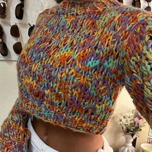 Urban Outfitters Women's Burgundy and Pink Jumper